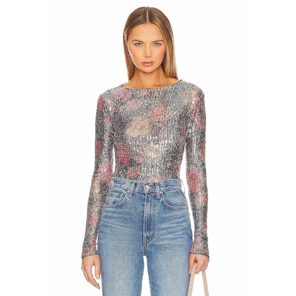 NWOT Free People multicolour floral sequin top, S - Picture 5 of 16